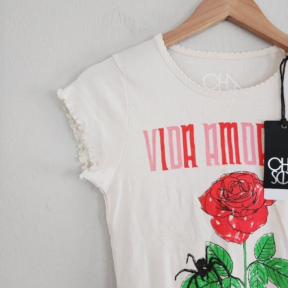 Chaser NWT Vida Amorosa Graphic Baby Tee Cropped Cotton Lettuce Edge Y2K - Picture 3 of 9